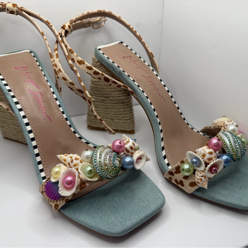 Betsey Johnson Blue and Tan Embellished Heels - Picture 8 of 10